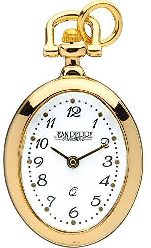 I LUV LTD Classic Pendant Fob Watch Open Faced Gold Plated Oval on Chain - Quartz - Gift