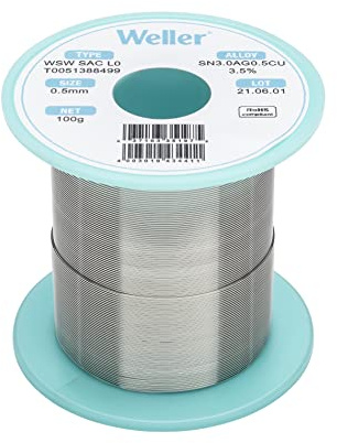 Weller WSW SAC L0 (T0051388499) Lead Free Solder Wire, Ø 0.5mm, Alloy Sn96.5Ag3.0Cu0.5, Flux content 3.5%, 100g