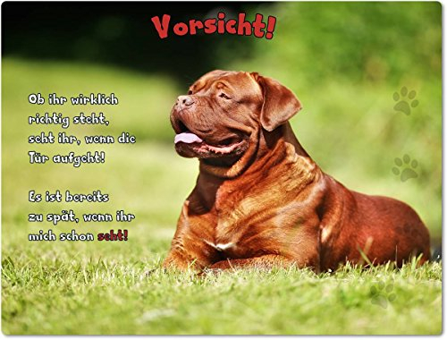 Merchandise for Fans Blechschild/Warnschild/Türschild - Aluminium - 15x20cm - mit Spruch - Motiv: Bordeaux Dogge - 01