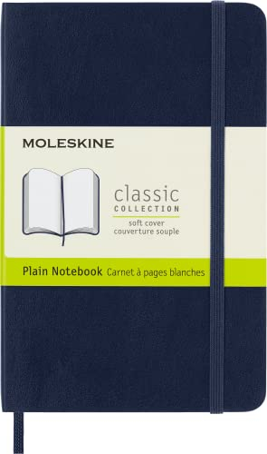 Moleskine Klassisches Notizbuch, Notizbuch mit Weißen Seiten, Weiche Abdeckung und Elastischer Verschluss, Saphirblaue Farbe, Taschenformat 9 x 14 cm, 192 Seiten