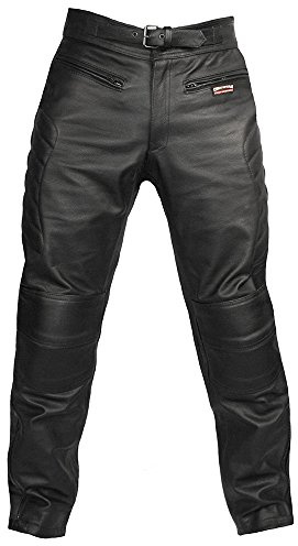 Skintan CE Armoured Mens Leather Motorcycle Trousers (Long L33 W34) Black
