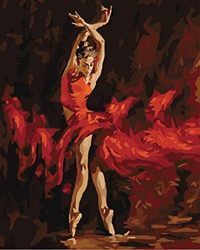 YEESAM ART Peinture par numéros pour adultes – danseuse de ballet, danseuse dans le feu – 16 x 20 pouces toile – Peinture à l'huile DIY – Cadeau de Noël