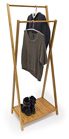 Relaxdays Kleiderständer Bambus H x B x T: 156 x 56,5 x 40 cm stabiler Garderobenständer aus Bambus mit 1 Ablagefläche im originellen gekreuzten Design als Schuhablage für Flur und Diele, natur