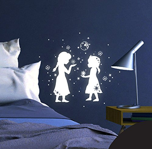 Wandtattoo Wandaufkleber Schneeprinzessin Prinzessin Sterne Schneeflocken fluoreszierend M1662 - ausgewählte Größe: *M - 23cm breit x 23cm hoch*