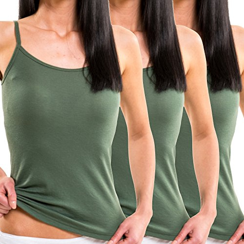 HERMKO 1560 3er Pack Damen Träger Top - 100% Bio-Baumwolle, Unterhemd in Feinripp-Qualität - Weich, Strapazierfähig & Vielseitig für jeden Look, Farbe:Olive, Größe:32/34 (XS)