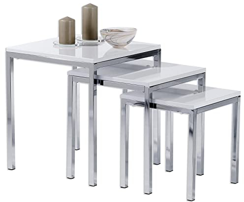 IDIMEX Tables Basses de Salon Luna Tables à café Bouts de canapé Design Moderne Blanc Brillant et Cadre en métal chromé 40 x 45 x 40 cm