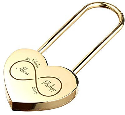 Lucchetto dell'amore a forma di cuore, oro con incisione su 2 lati – amore infinito.