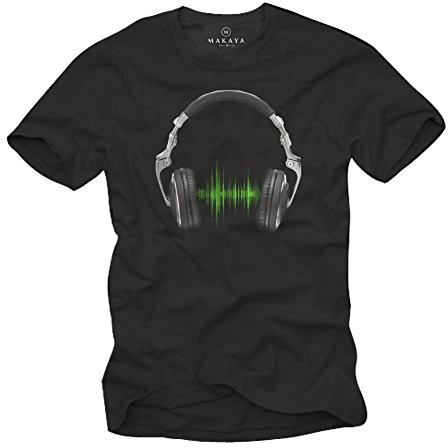 MAKAYA Cooles Musik T-Shirt mit Kopfhörer Electro House Schwarz Herren Größe S-XXXL