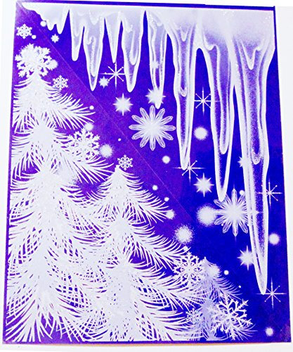 Weihnachtsfensterbild-Fensterecken-2Stk.-weiss-silber-XXL-ca-38x30cm-je-Ecke Winterwald und Eiszapfen mit Schneeflocken Weiß