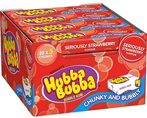 Hubba Bubba Chewing Gum, Seriously Strawberry, 20 Packs of 5 Pieces