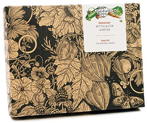 Magic Garden Seeds - Mittelalter Garten - Samen Geschenkset mit 7 Pflanzen für den mittelalterlichen Garten - Anzuchtset mit Pfefferminze, Weinraute, Liebstöckel, Mangold, Pastinaken, Mispel, Einkorn