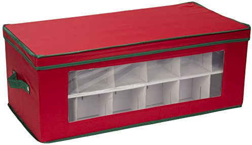 Household Essentials 551RED Aufbewahrungsbox für Christbaumschmuck, für bis zu 36 Weihnachtsschmuck, roter Mülleimer mit grünem Rand
