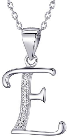 Morella Damen Halskette Silber mit Buchstabe E Anhänger 925 Silber rhodiniert mit Zirkoniasteinen weiß 45 cm