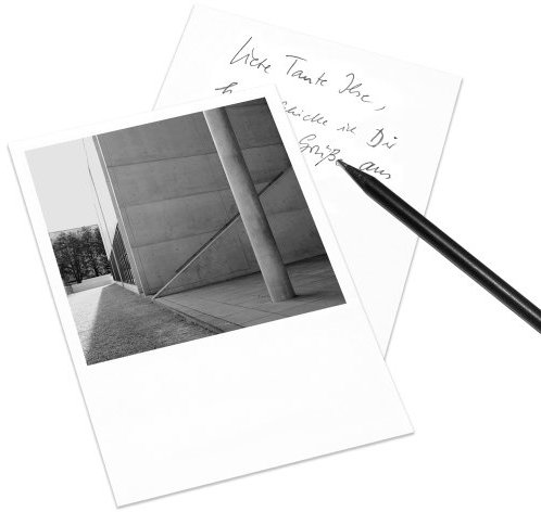 10er-Set Postkarte München im Polaroid-Look - DIN A6 Hochformat - Motiv: Pinakothek der Moderne