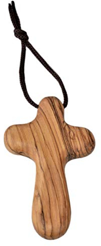 Junker Kirchenbedarf Christlicher Handschmeichler - Kreuz aus Holz 9cm - Olivenholz Kreuz aus Bethlehem mit kurzer Schnur