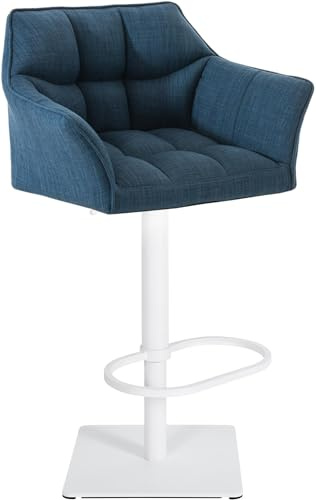 CLP Barhocker Damaso Stoffbezug I Gepolsterter Barstuhl höhenverstellbar und drehbar I Tresenstuhl mit Rückenlehne, Farbe:blau, Gestell Farbe:weiß