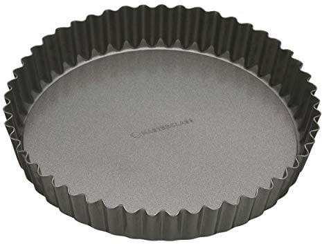 MasterClass Molde Grande para Tarta, Molde Acanalado para Quiche con Base Suelta y Antiadherente sin PTFE, PFOA ni BPA, Robusto Acero al Carbono de 1 mm de Espesor, 30 cm (12 pulgadas) , Gris