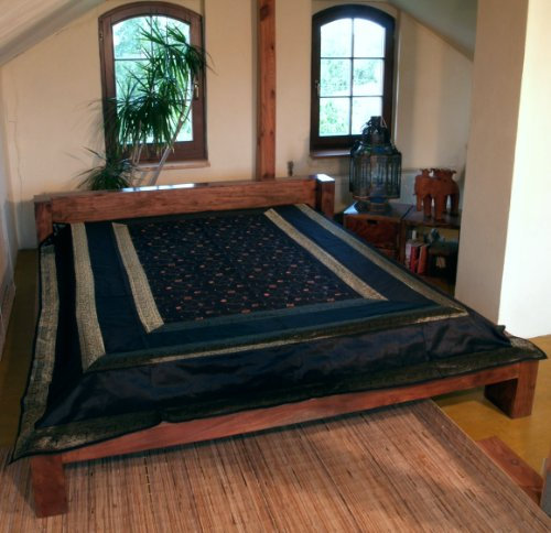 Brokatdecke, Tagesdecke, Bettüberwurf - dunkelblau / Brokat Tagesdecken