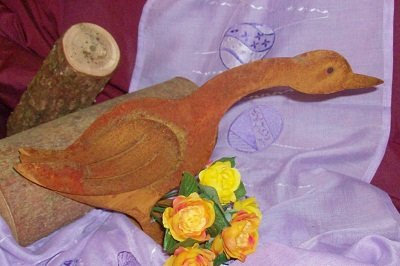 Gans in Edelrost auf Platte 23x35cm Motiv A