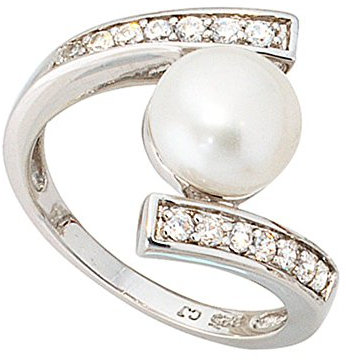 Ring Damenring mit Süßwasser Zuchtperle & Zirkonia 925 Silber Perlenring, Ringgröße:Innenumfang 60mm ~ Ø19.1mm