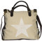 thb Richter Schultertasche Shopper Canvas-Tasche Stern Stars Print Canvas PU-Leder Umhängetasche Handtasche Bag (beige)