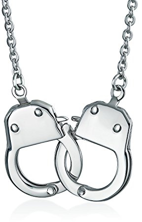 Bling Jewelry Unisex Punk Rocker Biker Schmuck Großes Handschellen Statement Halskette Edelstahl Anhänger Für Männer Frauen 22 Zoll