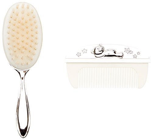 Widdop & Bingham – cg309 C – Geschenk-Set zur Geburt/Taufe, Bürste & Kamm, versilbert – 16,2 x 8,2 x 5,6 cm