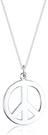 Elli Damen-Kette mit Anhänger Peace-Zeichen 925 Sterling Silber 01503473_45 - 45cm Länge