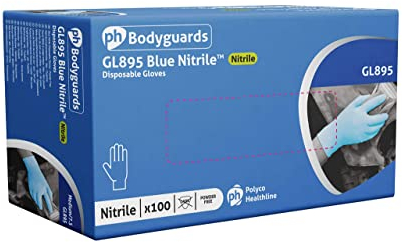 box 100 Bodyguard 4 Blue Nitrile Powder Free Disposable Gloves [Large]