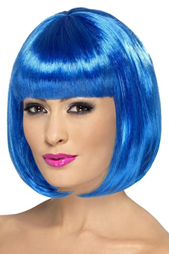 Smiffys Partyrama Perücke, 12 Zoll, Blau, Kurzer Bob mit Pony