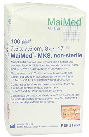 MaiMed Mull - Schlitzkompressen unsteril 8- lagig 100 Stück,