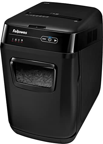 Fellowes Auto Feed 150C Paper Shredder, 150 Sheet Cross Cut Small/Home Office Automatic Shredder with Silent Shred Technology, Black, Grey