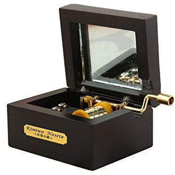 Laxury Mini-Musikbox, kreativ, Holz, mit Handkurbel, 18 Töne, holz, Black-Gold movement, Tune:Lilium from Elfen Lied