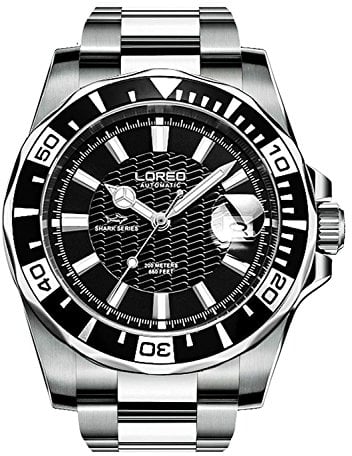 LOREO GMT Automatikuhren für Herren, Edelstahl, Saphirglas, blaue drehbare Lünette, blaues Zifferblatt, Automatikuhr, Schwarzes Zifferblatt 9202G, Militär