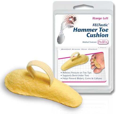 PediFix Felt Toe Crest Cushion with Loop for Hammer Toe Support, Large Left, 1 Pack
