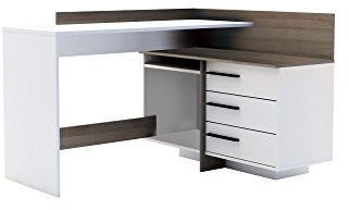 Demeyere 484879 Eckschreibtisch mit 3 Schubladen Thales, 128.8 x 83.2 x 105.7 cm, eiche dunkel / perle weiß