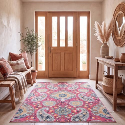 SAFAVIEH Boho Teppich für Wohnzimmer, Esszimmer, Schlafzimmer - Madison Collection, Kurzer Flor, Fuchsia und Gold, 201 X 279 cm