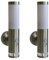 2x LISA Edelstahl-LED-Außen-Wand-Fackel-Leuchte-Lampe, Hauptlicht E27 Max. 40W, Grundlichtring 12 festgebaute LEDs, Bewegungsmelder, Dämmerungssensor, H:37,5 cm, D: 7,6 cm, Kunsstoffglas, IP44