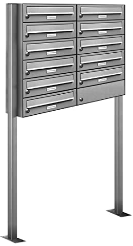 AL Briefkastensysteme 11er V2A Edelstahl Stand Briefkasten rostfrei als 11 Fach Briefkastenanlage Freistehend DIN A4 in Postkasten Design modern