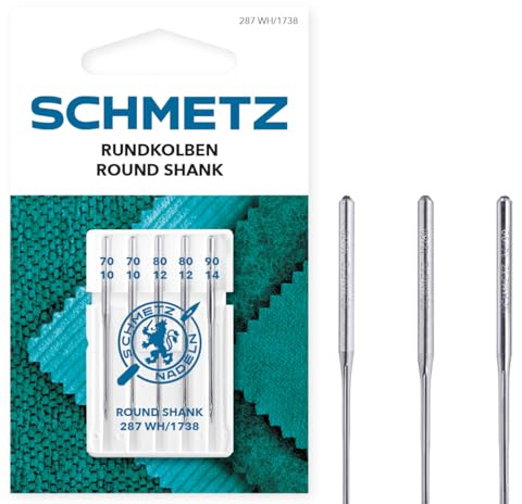 SCHMETZ | Rundkolben | 70/10-90/14 | 5 Nähmaschinennadeln | 287 WH/1738 | Nadelsystem laut Maschinenangabe auswählen