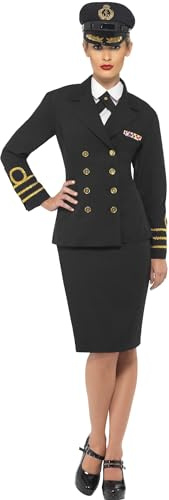 Smiffys, Damen Marineoffizier Kostüm, Jacke, Rock, Mock Hemd und Mütze, Größe: L, 38819