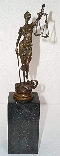 linoows Bronzefigur, Bronze Skulptur Justizia Göttin der Gerechtigkeit, Marmorsockel