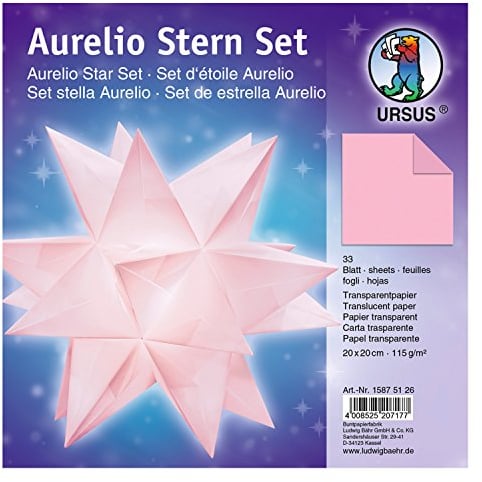 Ursus 15875126 - Faltblätter Aurelio Stern uni, rosa, 33 Blatt, aus Transparentpapier 115 g/qm, ca. 20 x 20 cm, einseitg bedruckt, ideal als zeitlose, elegante Wohndekoration