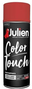 Julien Peinture Aérosol Intérieure et Extérieure Color Touch en Phase Aqueuse - Rouge Feu Brillant - 400ml