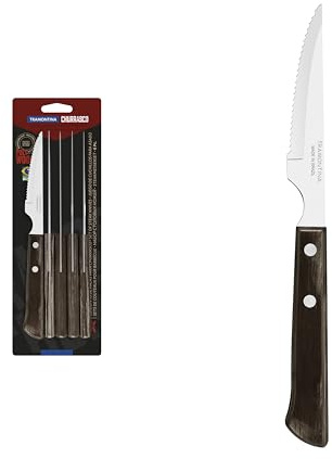 Tramontina Set di Coltelli per Barbecue con Lame in Acciaio Inox e Manici in Legno Polywood Castano 6 Pezzi