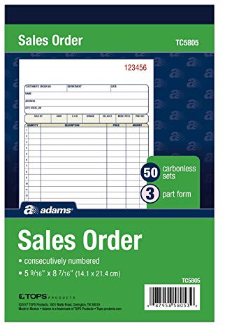Adams Sales Order Book, 3-Part Carbonless, White/Canary/Pink, 5-9/16 x 8-7/16, 50 Sets (TC5805)