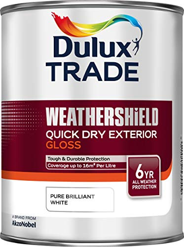 Dulux Trade Weathershield Quick Dry Exterior Paint - Pure Brilliant White - High Gloss - 1L