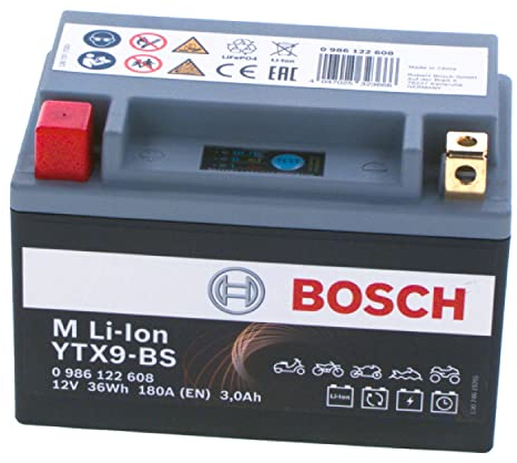 Bosch 0986122608 - Lithium-Ion Motorcycle Battery 12V 180A 3Ah Li-Ion Equivalent up to 9Ah Lead Acid - Suitable for Motorcycles, Motorbikes, Enduros, Scooters, Quads, Jet Skis - BTX9-BS