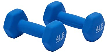 Amazon Basics Neoprene Dumbbell Hand Weights for Workout and Exercise, Hexagon Shape, 4 Pounds, Pair, Blue