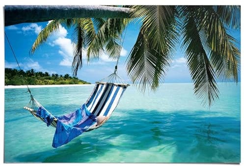 REINDERS Poster, Hängematte am Strand, Schlafzimmer, Poster, Wanddeko, Room Decor, 150 gr. glänzend Bilderdruckpapier, Blau, 61x91,5cm